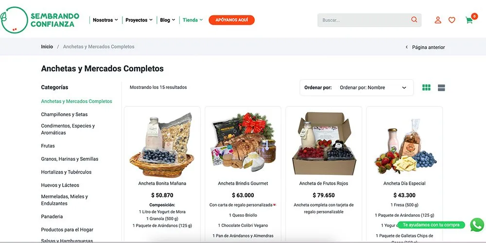 Tienda de anchetas y mercados de Sembrando Confianza